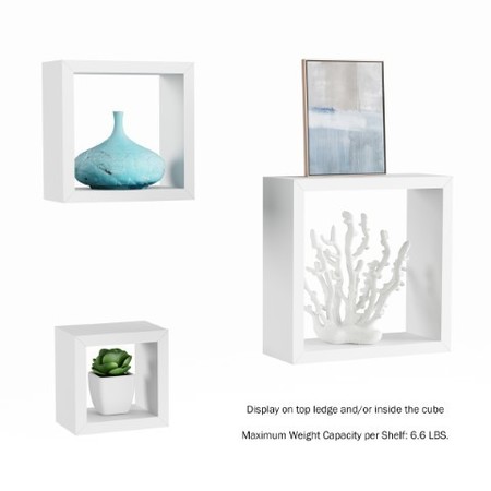 Hastings Home Floating Shelves, Cube Wall Set with Hidden Brackets, 3 Sizes to Display Decor, Books, Photos, White 423345JLW